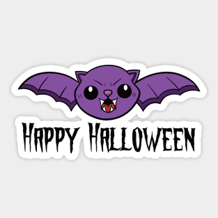 Happy Halloween Cat Bat Purple Sticker